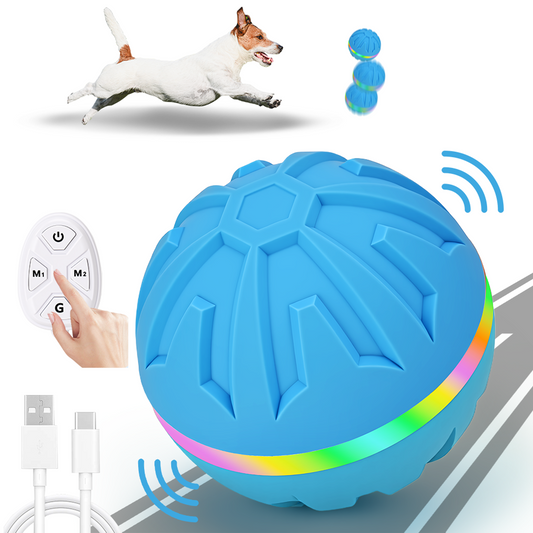 Interactive Dog Toys Ball Ultra Ball Dog Toy, Active Rolling Balls with Remote Control LED Lights, Automatic Moving, 3.2-in Blue