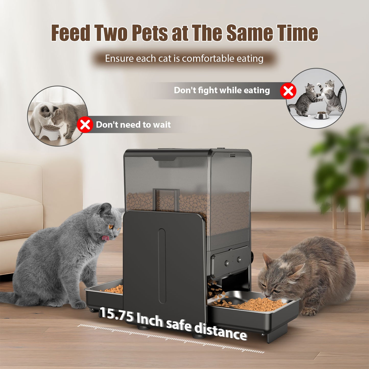 Automatic Cat Feeder with 5G Wi-Fi & APP Control, Adjustable Height, Voice Call, 5L/20 Cups Elevated Timed Cat Food Dispenser with Dual Bowls, Pet Feeder for 2 Cats/2 Small Dogs