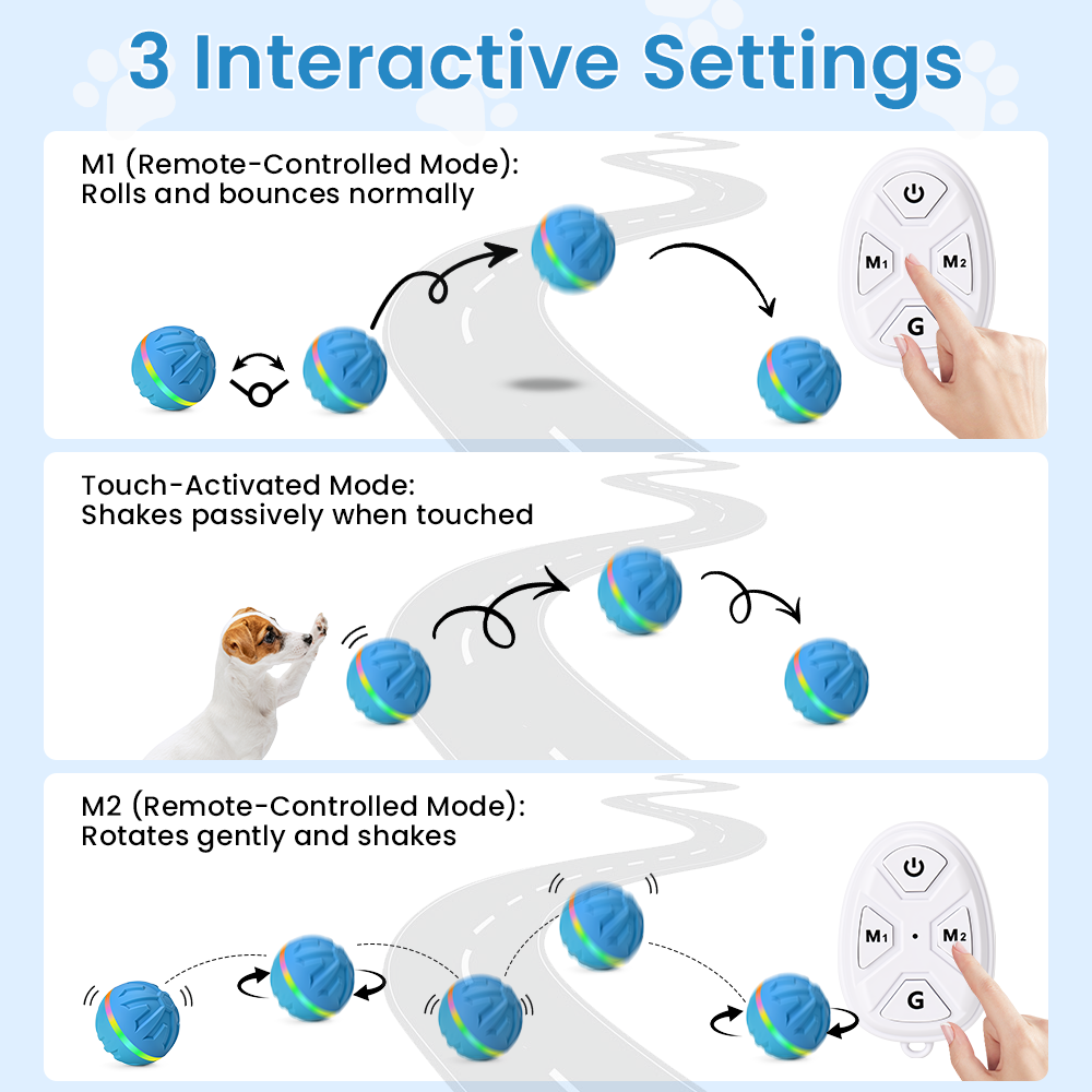 Interactive Dog Toys Ball Ultra Ball Dog Toy, Active Rolling Balls with Remote Control LED Lights, Automatic Moving, 3.2-in Blue
