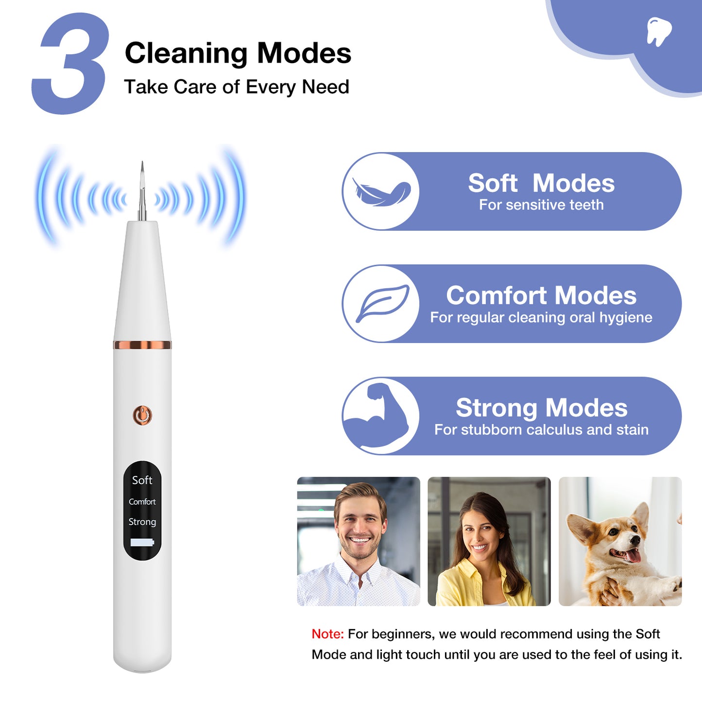Dlopede Plaque/Tartar Remover for Teeth, Ultrasonic Tooth Cleaner with 3 Adjustment Modes, Electric Calculus Remover Teeth Cleaning Kit with 4 Tools & 6 Cleaning Heads