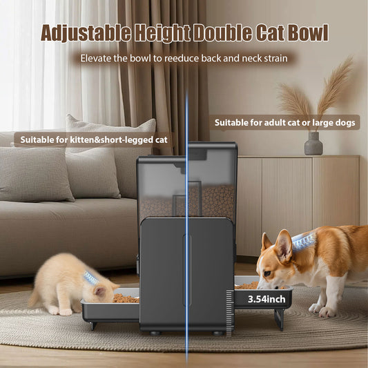 Automatic Cat Feeder with 5G Wi-Fi APP Control, 5L/20 Cup Timed Food Dispenser, Adjustable Height, Voice Call, 2 Pet Bowls for 2 Cats and Dogs