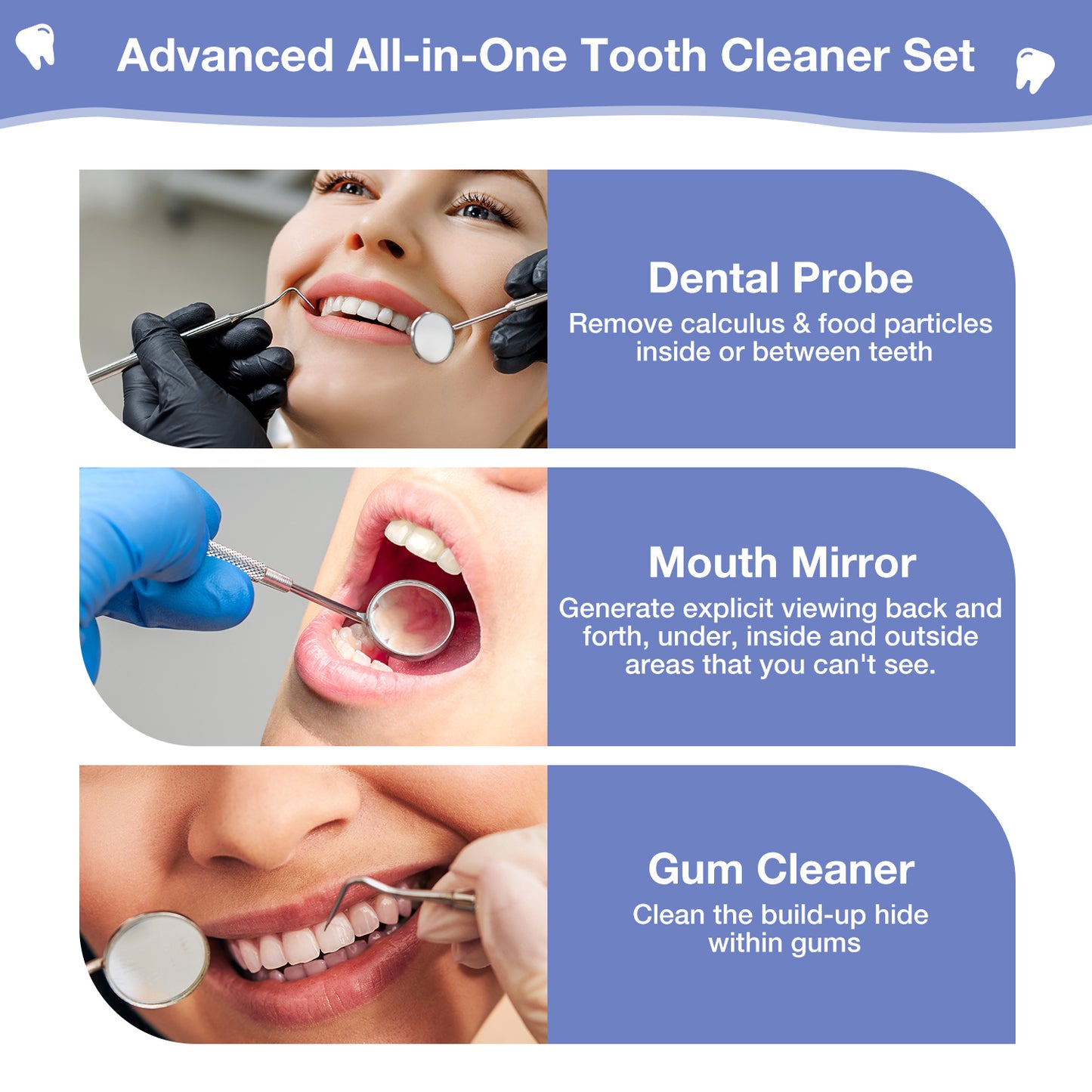 Dlopede Plaque/Tartar Remover for Teeth, Ultrasonic Tooth Cleaner with 3 Adjustment Modes, Electric Calculus Remover Teeth Cleaning Kit with 4 Tools & 6 Cleaning Heads