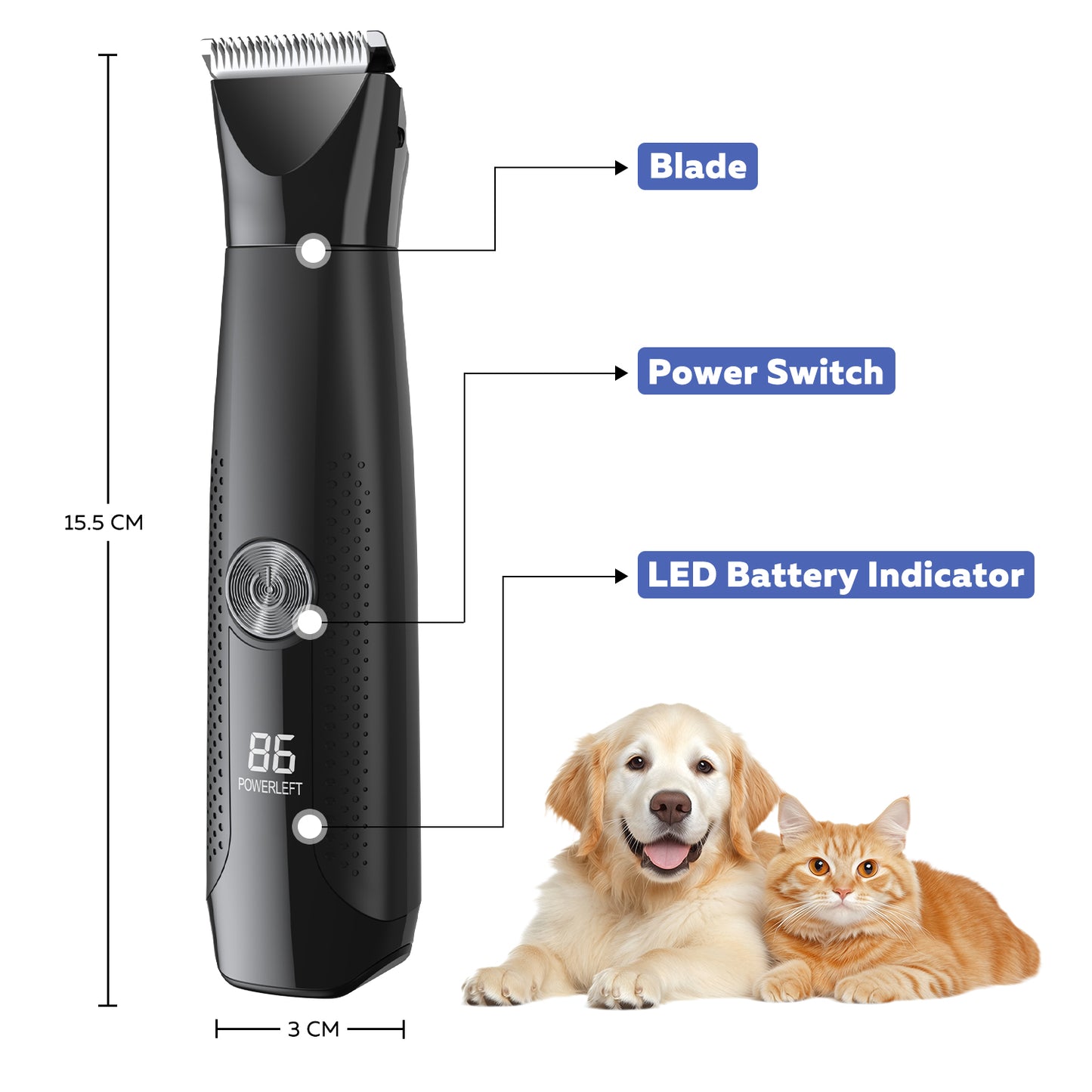 Dog Clippers with LED Display, Cordless 4-in-1 Pet Grooming Tool for Dogs Cats, Low-Noise Hair Trimmer with Nail Grinder Attachment, Rechargeable