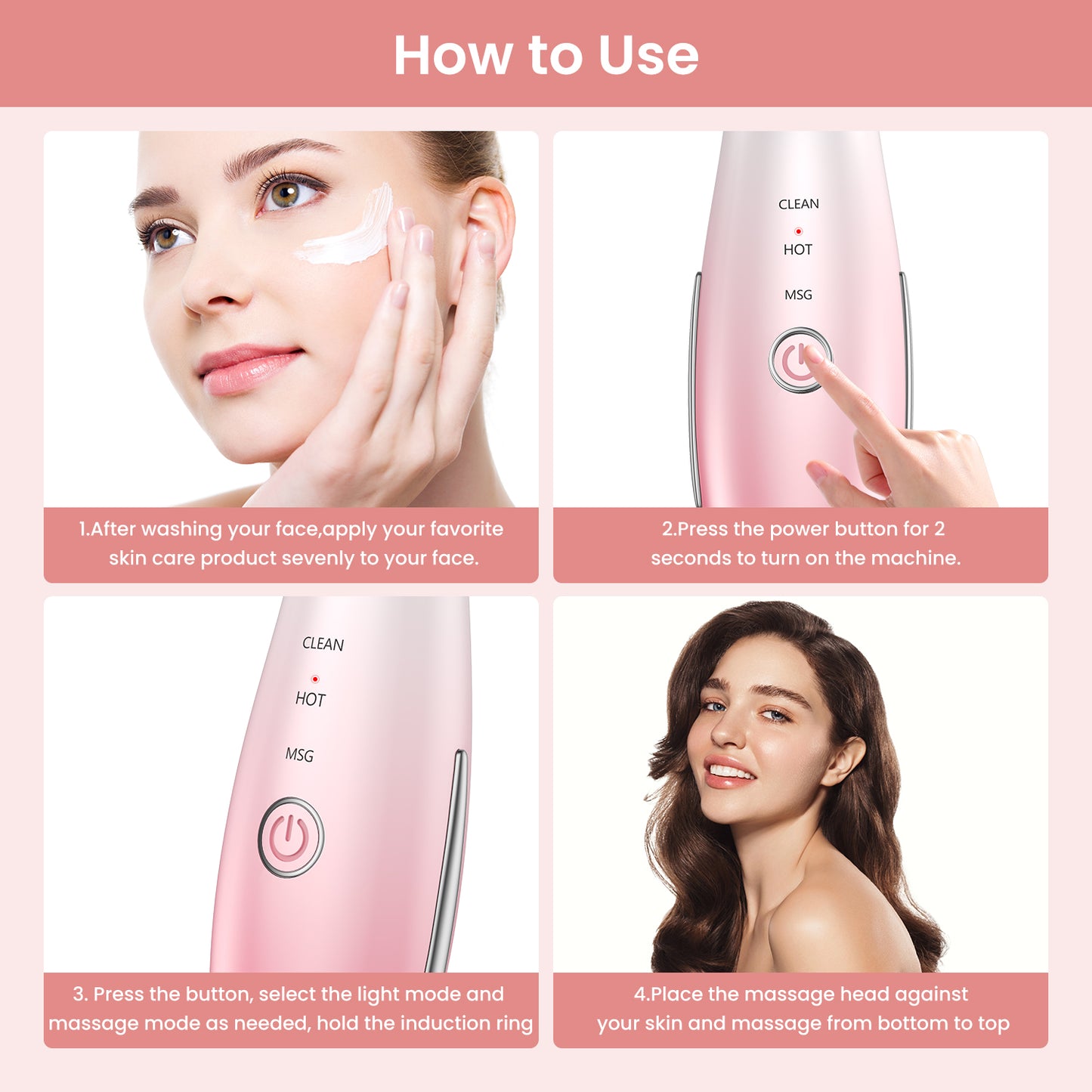 7 Color Face Neck Massager with Vibration & Heat, Portable Skin Care Massage Tool for Home Use, Gradient Pink