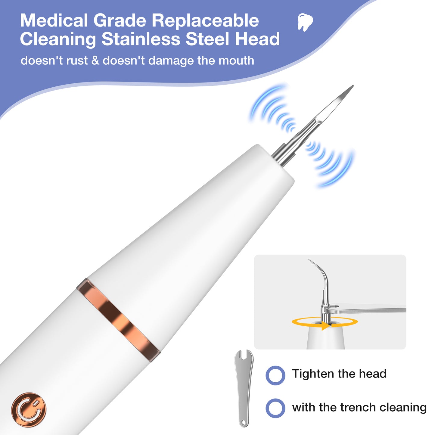 Dlopede Plaque/Tartar Remover for Teeth, Ultrasonic Tooth Cleaner with 3 Adjustment Modes, Electric Calculus Remover Teeth Cleaning Kit with 4 Tools & 6 Cleaning Heads