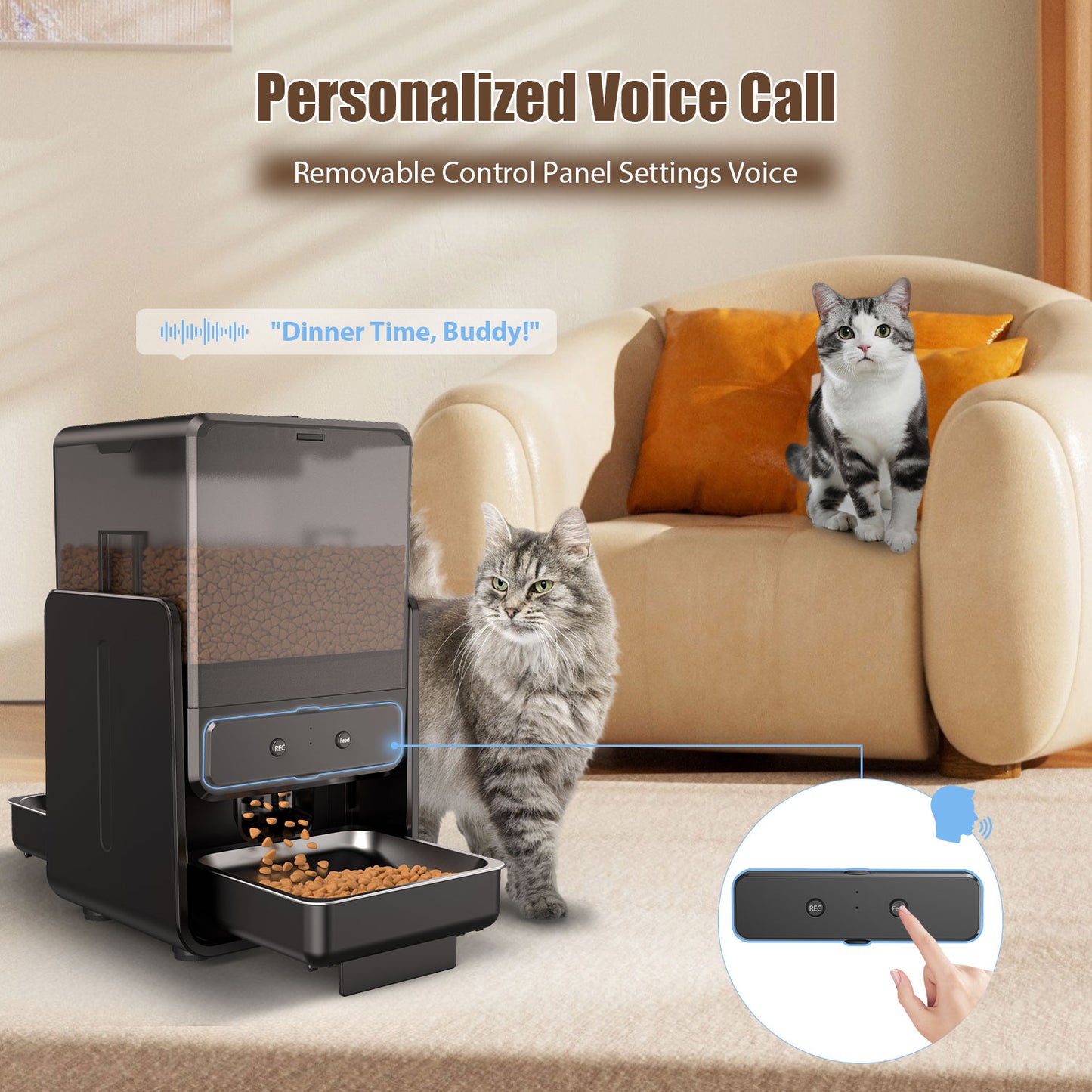 Automatic Cat Feeder with 5G Wi-Fi & APP Control, Adjustable Height, Voice Call, 5L/20 Cups Elevated Timed Cat Food Dispenser with Dual Bowls, Pet Feeder for 2 Cats/2 Small Dogs