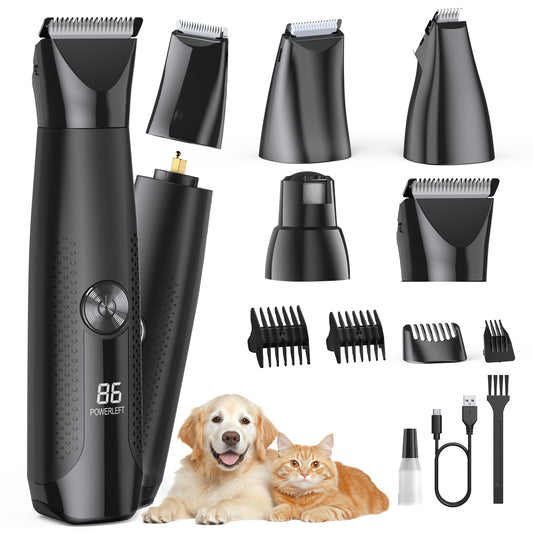 Dog Clippers with LED Display, 4 in 1 Dog Grooming Kit, Low Noise Cordless Dog Nail Grinder, Rechargeable Pet Clippers for Dogs Cats Trimming Hair Around Paws Eyes Ears Face Rump