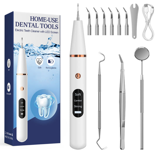 Dlopede Plaque/Tartar Remover for Teeth, Ultrasonic Tooth Cleaner with 3 Adjustment Modes, Electric Calculus Remover Teeth Cleaning Kit with 4 Tools & 6 Cleaning Heads