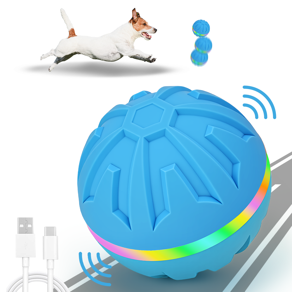 Interactive Dog Toys Ball Ultra Ball Dog Toy, Active Rolling Balls with Remote Control LED Lights, Automatic Moving, 3.2-in Blue