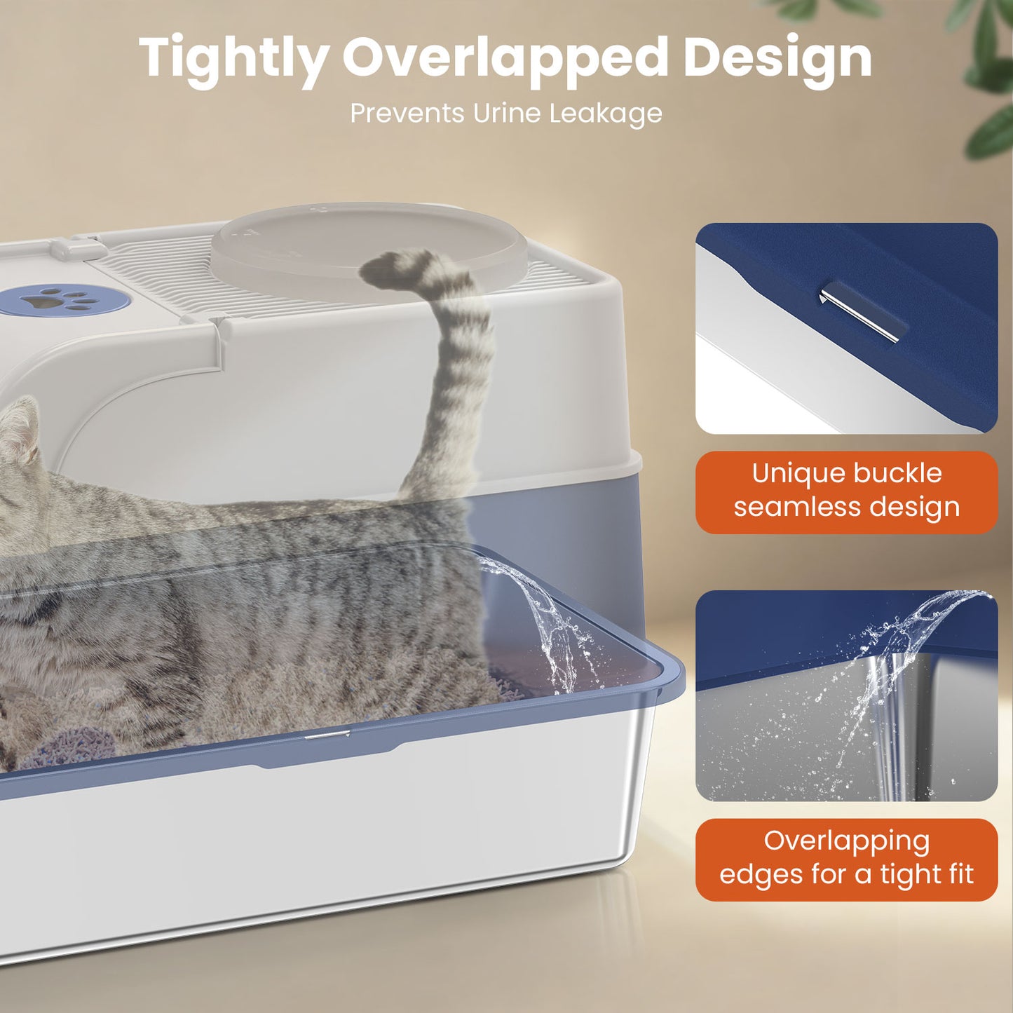 Stainless Steel Cat Litter Box with Lid, Extra Large Enclosed Litter Box for Cats, Front and Top Entry Design