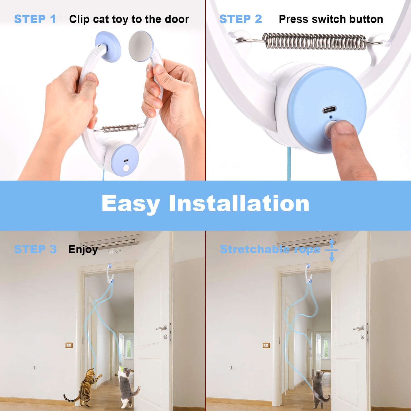 Interactive Cat Toys for Indoor Cats, Automatic Cat Door Toy with Hanging Mouse, USB Rechargeable Self Play Toy for Cats and Kittens