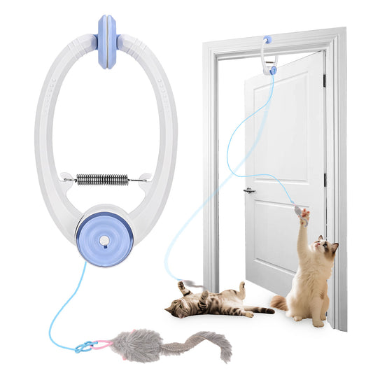 Interactive Cat Toys for Indoor Cats, Automatic Cat Door Toy with Hanging Mouse, USB Rechargeable Self Play Toy for Cats and Kittens