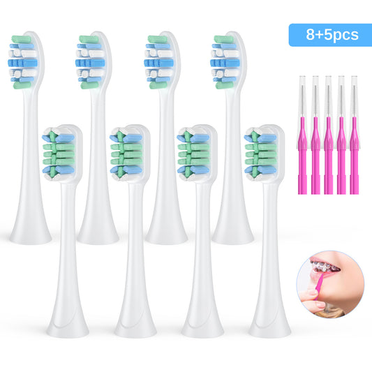 8 Pack Electric Toothbrush Replacement Heads Compatible with Snap-on Handles,2 Types Brush Heads, with 8 toothbrush protection cases+ 5 Interdental Brushes