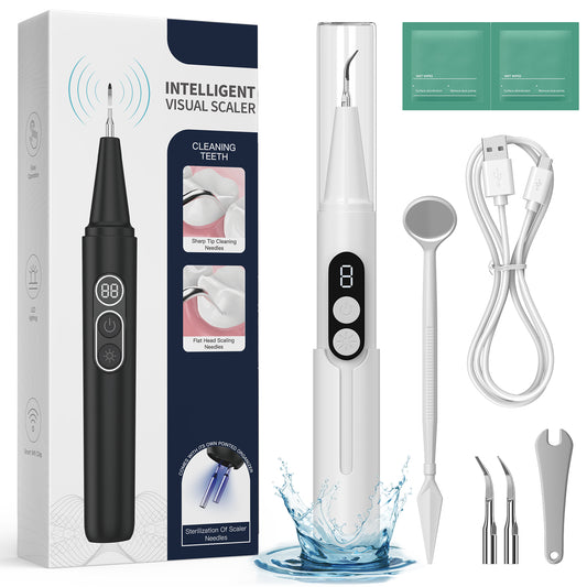 Dlopede Plaque Remover for Teeth with Camera, Ultrasonic Tooth Cleaner with 5 Modes,Blu-Ray Storage Compartment, Wall Mounted Base, Dental Mirror & 2 Cleaning Heads Electric Teeth Cleaning Kit