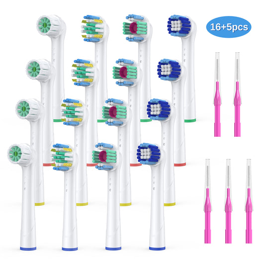16 Pack Electric Toothbrush Replacement Heads Compatible with Oral B Braun Electric Toothbrush, with 5 Interdental Brushes,4 Types Brush Heads