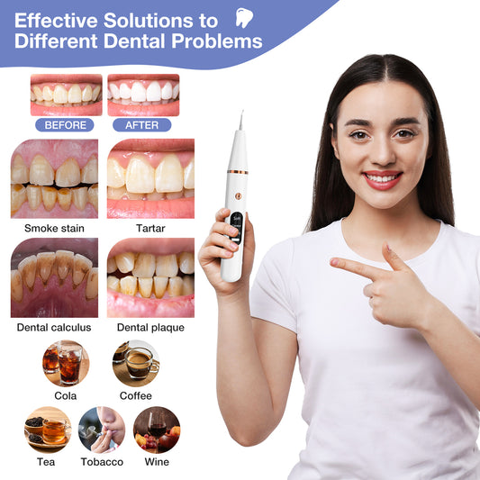 Dlopede Plaque/Tartar Remover for Teeth, Ultrasonic Tooth Cleaner with 3 Adjustment Modes, Electric Calculus Remover Teeth Cleaning Kit with 4 Tools & 6 Cleaning Heads