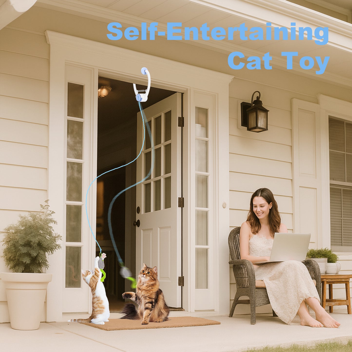 Interactive Cat Toys for Indoor Cats, Automatic Cat Door Toy with Hanging Mouse, USB Rechargeable Self Play Toy for Cats and Kittens