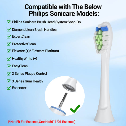 Electric Toothbrush Replacement Heads Compatible with Philips Diamond Clean,8 Pack Brush Heads + 2 Stainless Steel Tongue Scrapers for Adults