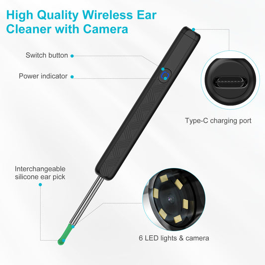 Ear Wax Removal, Ear Cleaner with 1080P Camera, Earwax Remover Tool with 8 Pcs Ear Canal Tools & 6 Soft Ear Spoons, Visual Ear Cleaning Kit for iOS & Android (Black)