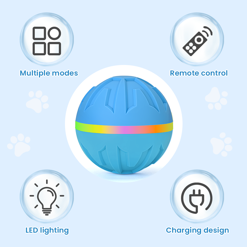 Interactive Dog Toys Ball Ultra Ball Dog Toy, Active Rolling Balls with Remote Control LED Lights, Automatic Moving, 3.2-in Blue