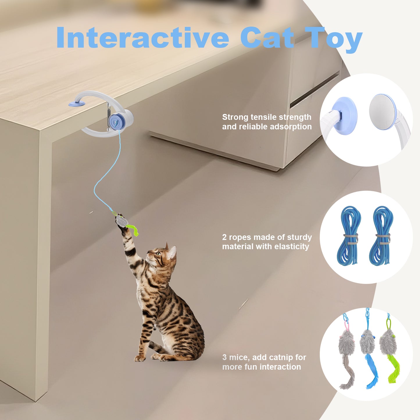 Interactive Cat Toys for Indoor Cats, Automatic Cat Door Toy with Hanging Mouse, USB Rechargeable Self Play Toy for Cats and Kittens