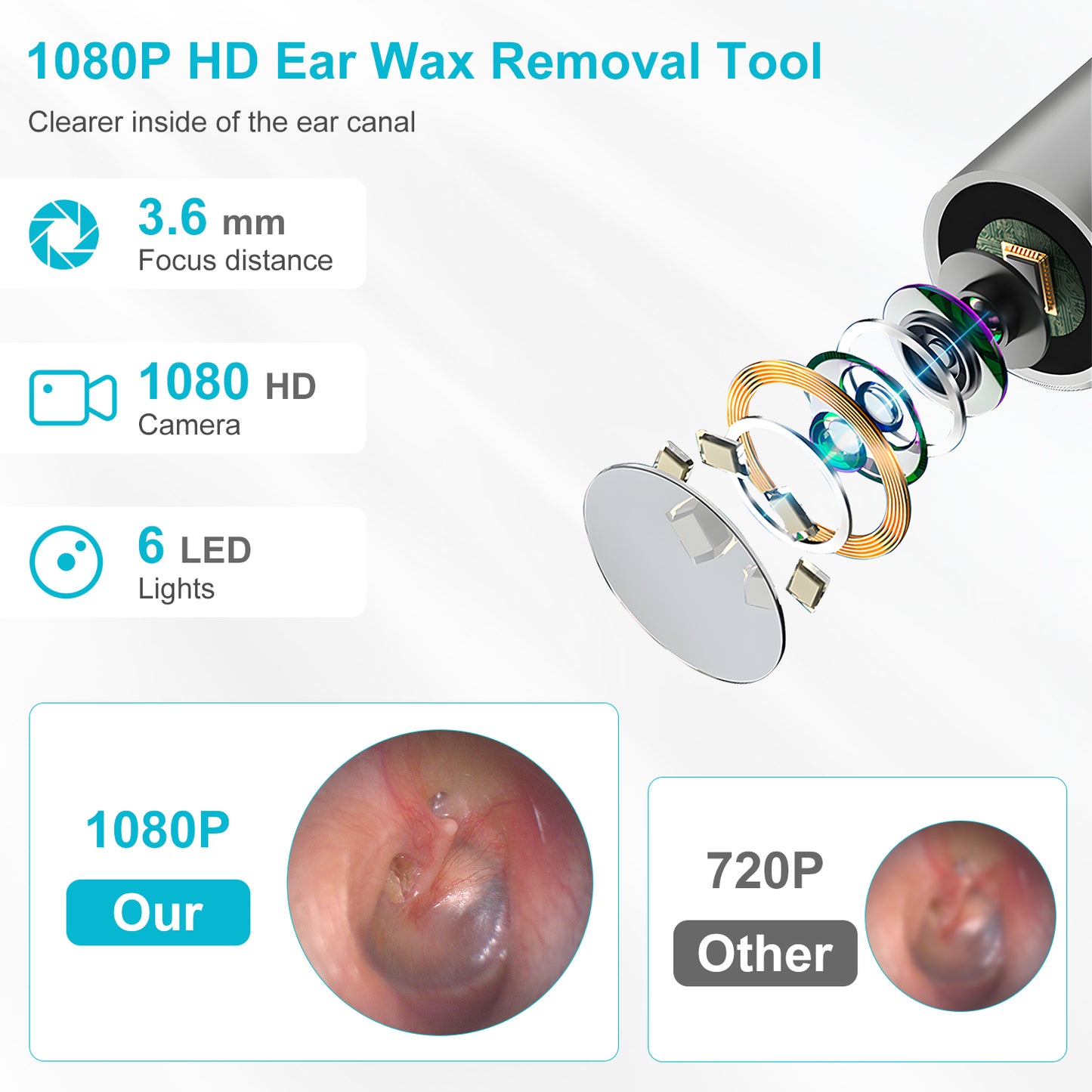 Ear Wax Removal, Ear Cleaner with 1080P Camera, Earwax Remover Tool with 8 Pcs Ear Canal Tools & 6 Soft Ear Spoons, Visual Ear Cleaning Kit for iOS & Android (Black)