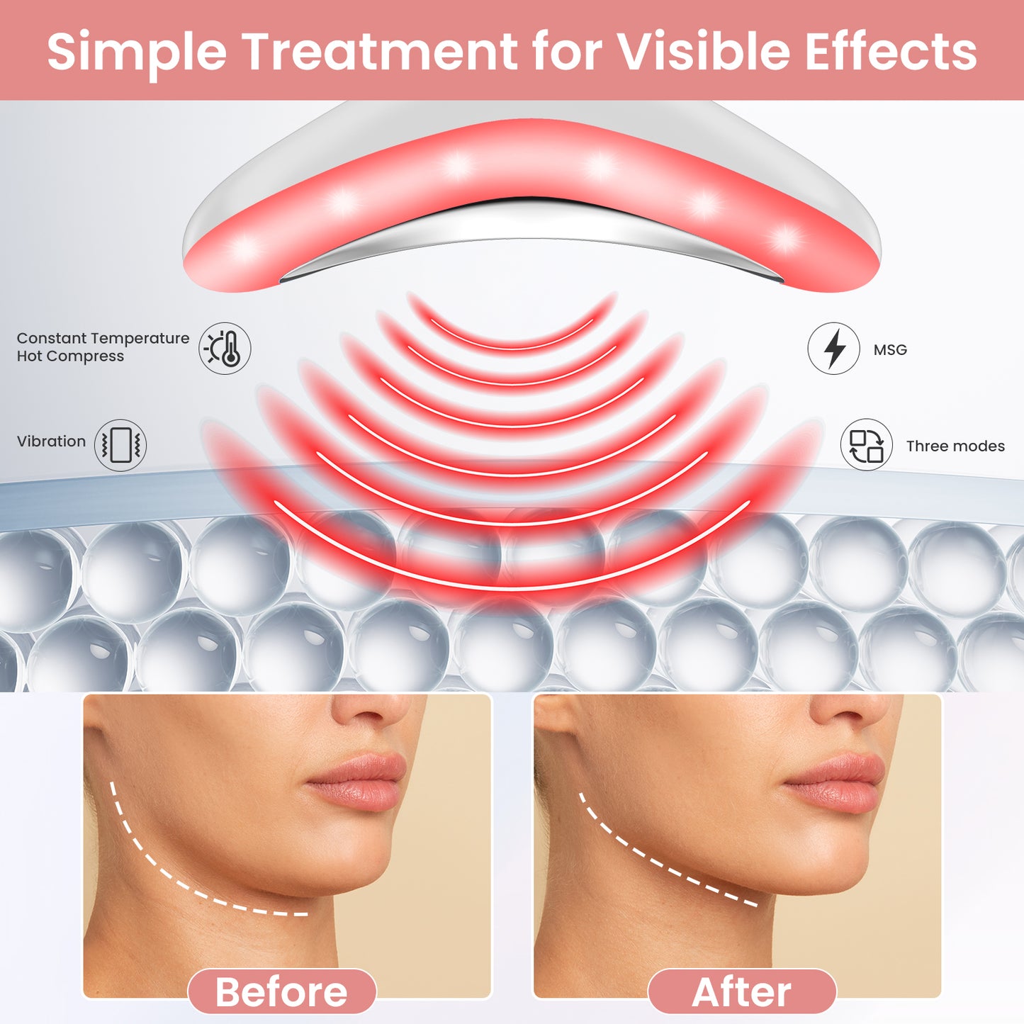 7 Color Face Neck Massager with Vibration & Heat, Portable Skin Care Massage Tool for Home Use, Gradient Pink