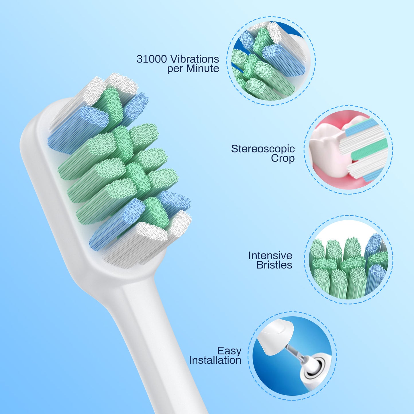 8 Pack Electric Toothbrush Replacement Heads Compatible with Snap-on Handles,2 Types Brush Heads, with 8 toothbrush protection cases