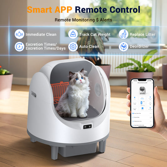 Automatic Cat Litter Box Self Cleaning,68L Open-Top Litter Box for Multi Cats, APP Control,Weight Monitoring,Safety Sensor,8L Waste Bin, Cat Litter Mat