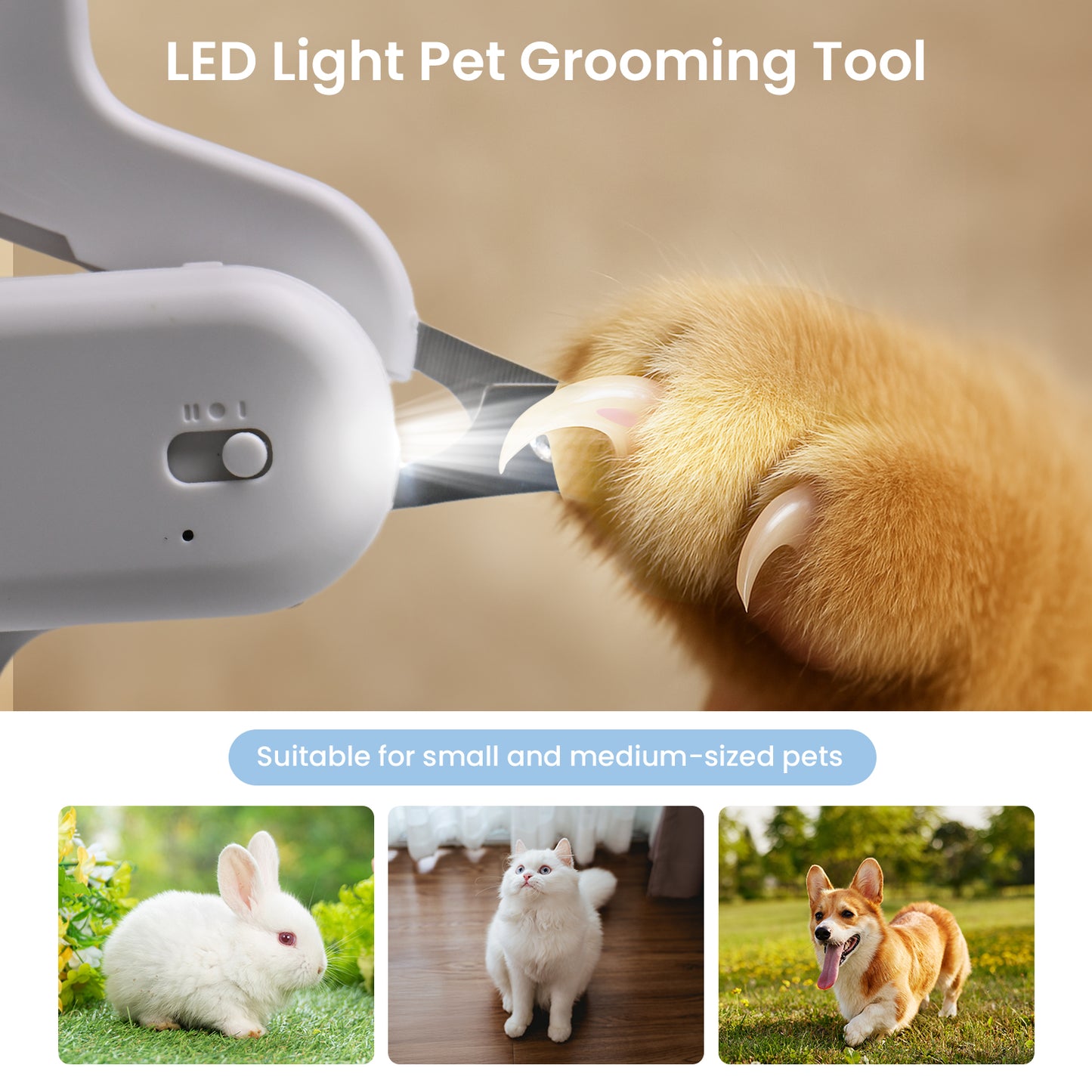 Cat Nail Clipper, Cat Claw Trimmer with LED & Blue Ligh for Nail Bloodline, Pet Claw Grooming Tool to Avoid Overcutting the Nails for Dogs Cats