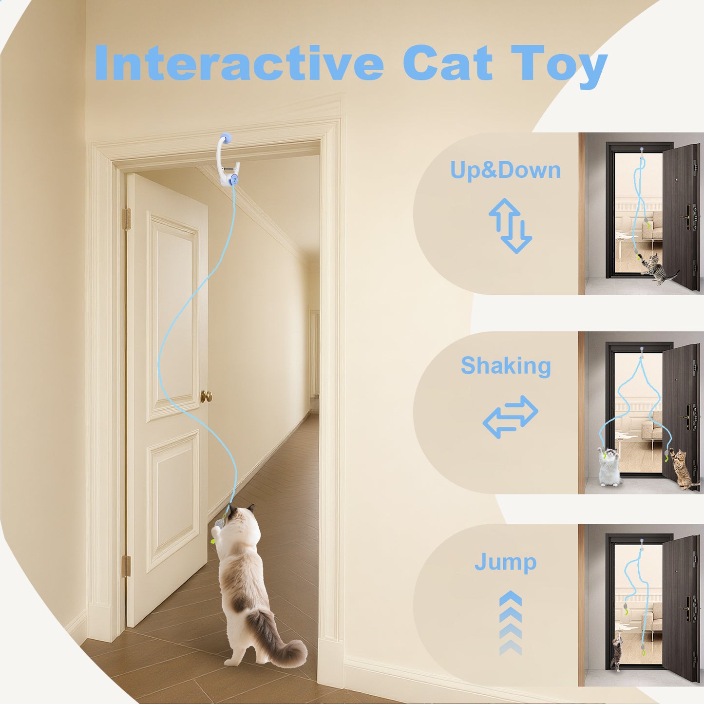 Interactive Cat Toys for Indoor Cats, Automatic Cat Door Toy with Hanging Mouse, USB Rechargeable Self Play Toy for Cats and Kittens