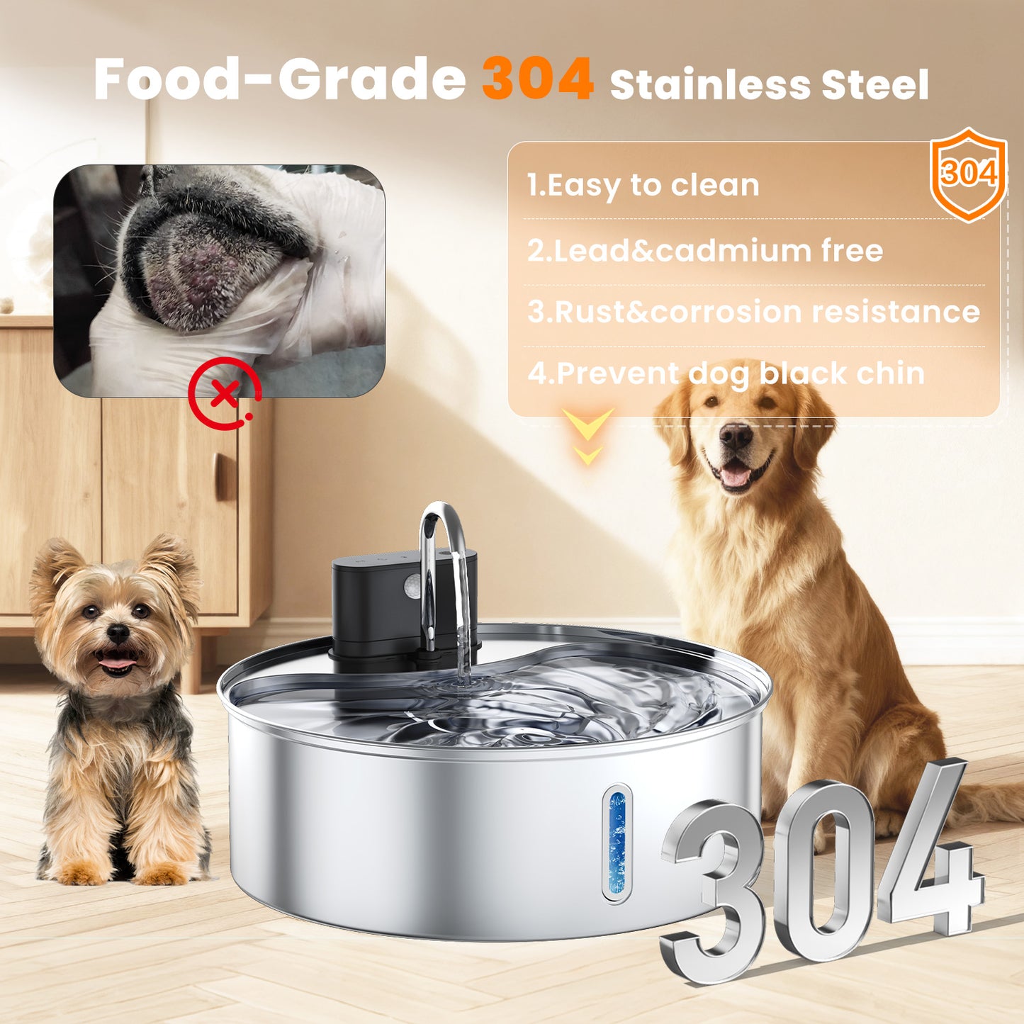 12L/406oz Dog Water Fountain Stainless Steel, Wireless Dog Water Fountain with 3 Modes, 5-Layer Filter, Battery Operated, Automatic Pet Water Bowl Dispenser for Cats Dogs