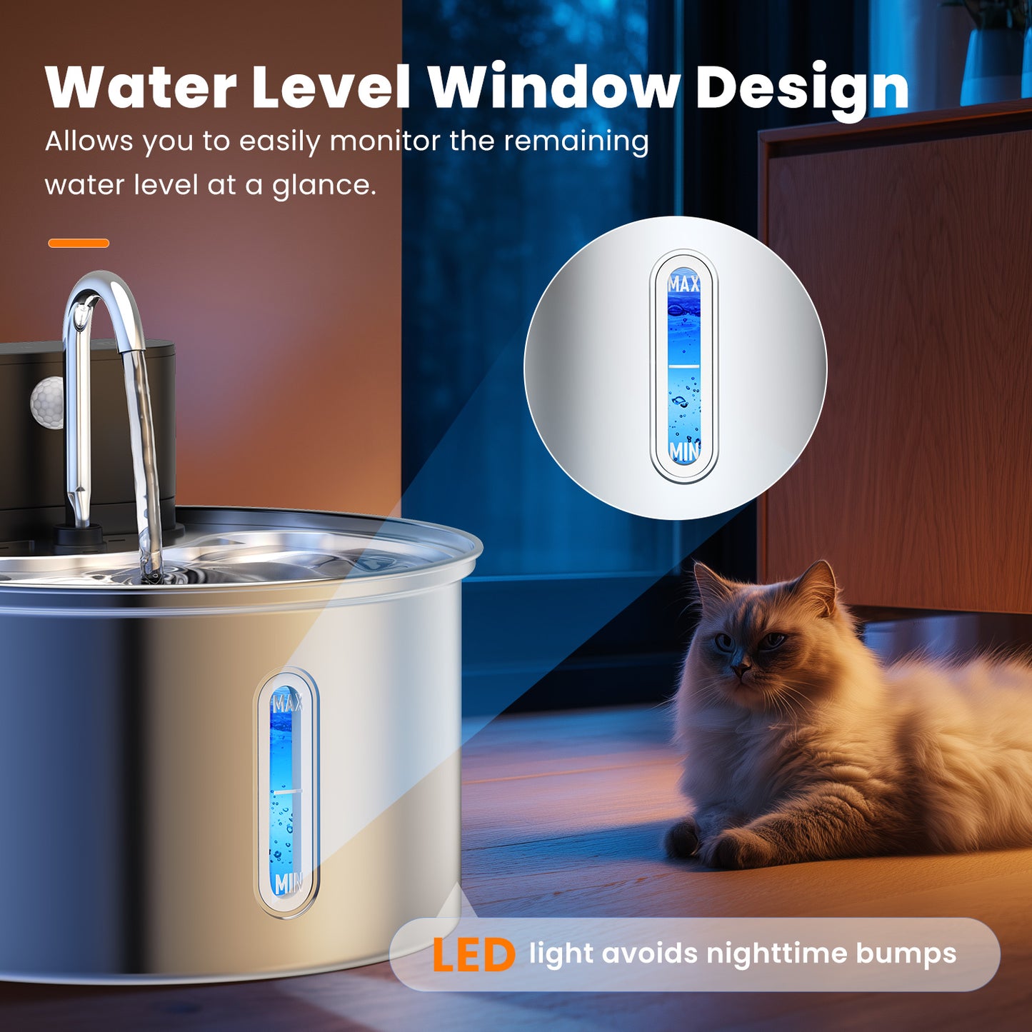 3.5L/118oz Cat Water Fountain Stainless Steel, Wireless Cat Water Fountain with 3 Modes, 5-Layer Filter, Battery Operated, Automatic Pet Water Dispenser for Cats Dogs