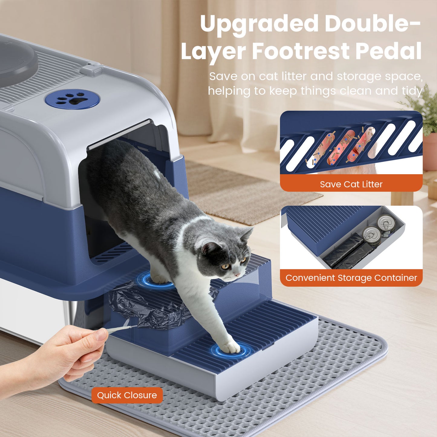 Stainless Steel Cat Litter Box with Lid, Extra Large Enclosed Litter Box for Cats, Front and Top Entry Design