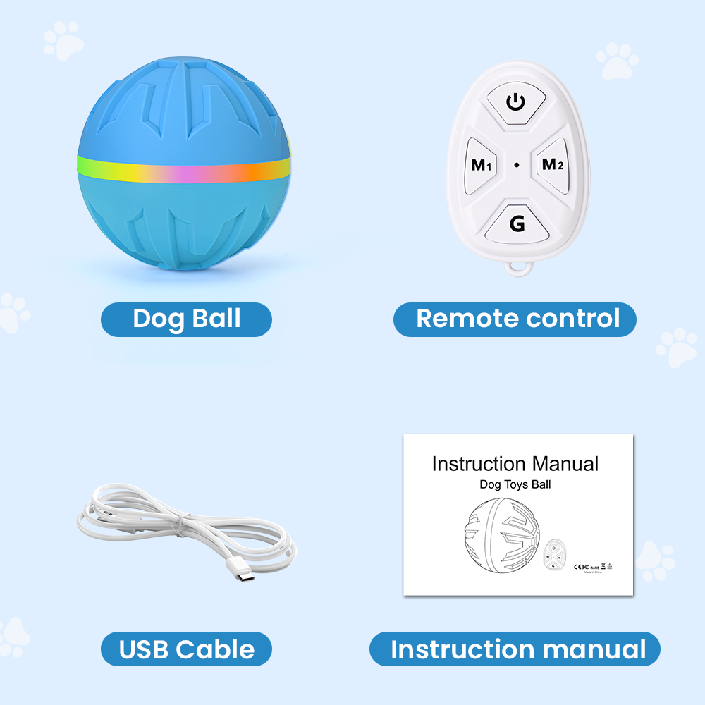 Interactive Dog Toys Ball Ultra Ball Dog Toy, Active Rolling Balls with Remote Control LED Lights, Automatic Moving, 3.2-in Blue