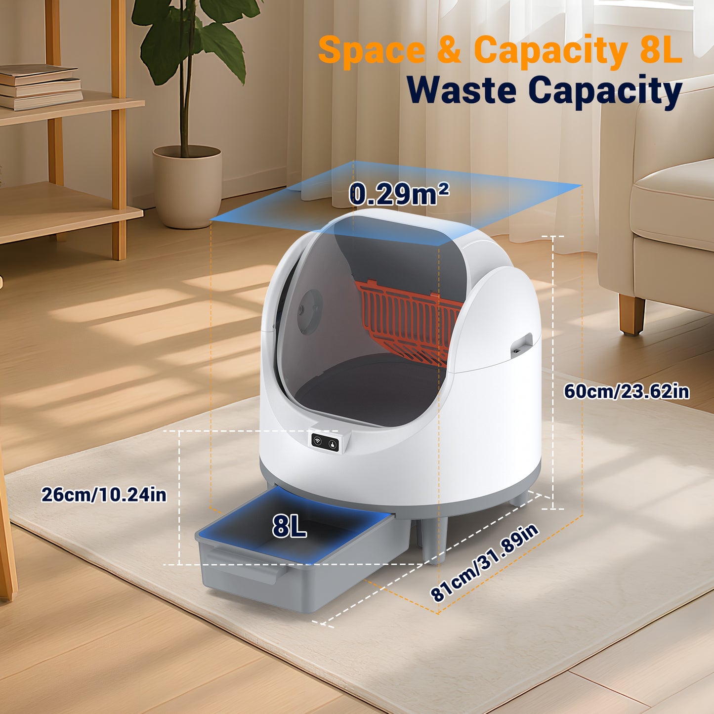 Automatic Cat Litter Box Self Cleaning,68L Open-Top Litter Box for Multi Cats, APP Control,Weight Monitoring,Safety Sensor,8L Waste Bin, Cat Litter Mat