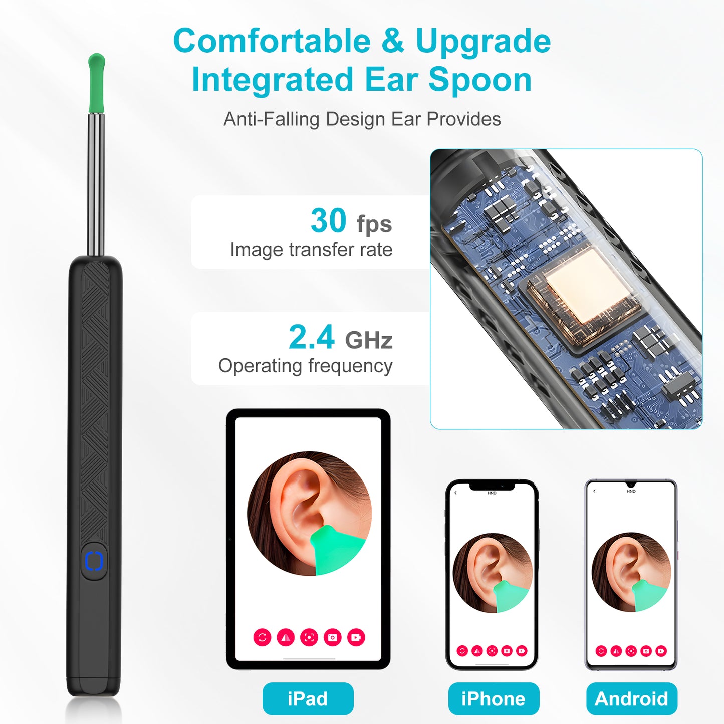 Ear Wax Removal with 1080P Camera, Earwax Removal Kit with 8 Ear Canal Tools, 13 Soft Ear Pick in Different Colours & Storable Ear Pick Base, Visual Ear Cleaning Kit for iOS & Android (Black)