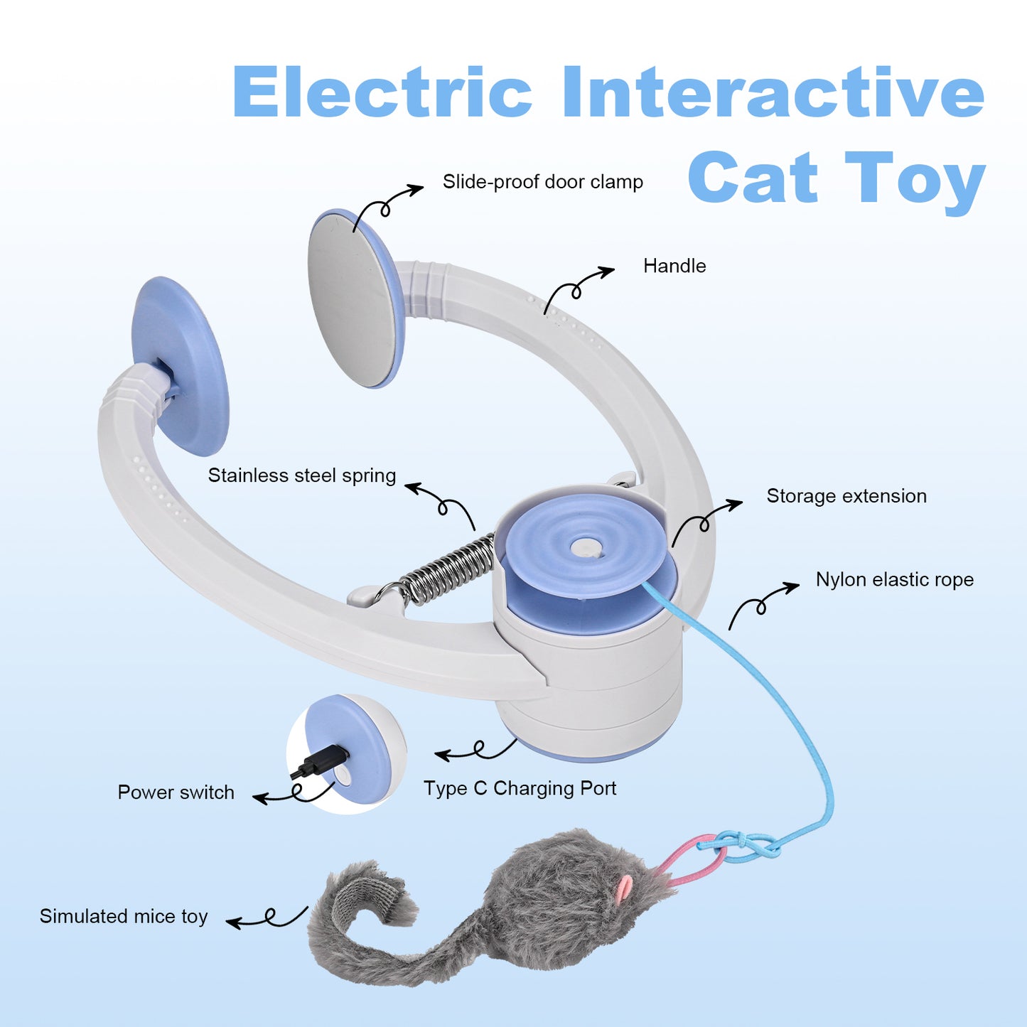 Interactive Cat Toys for Indoor Cats, Automatic Cat Door Toy with Hanging Mouse, USB Rechargeable Self Play Toy for Cats and Kittens