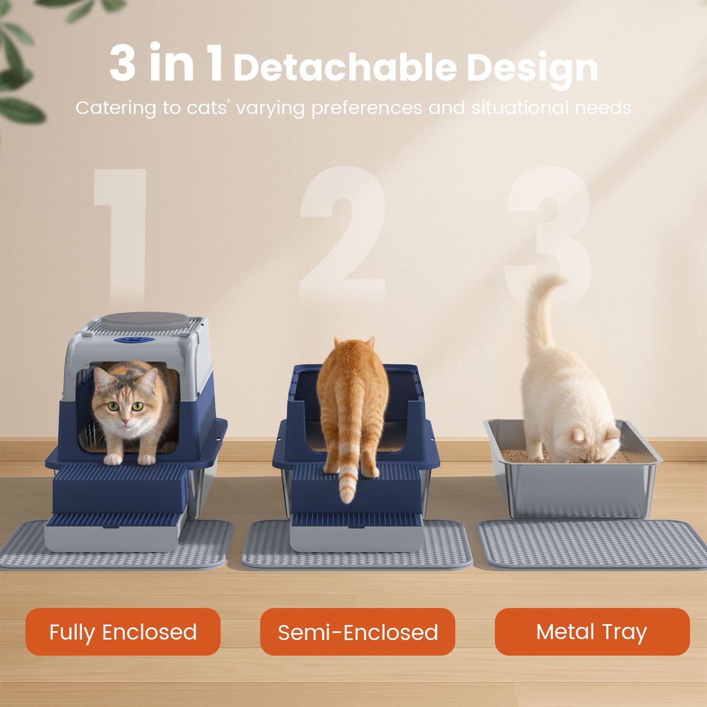 Stainless Steel Cat Litter Box with Lid, Extra Large Enclosed Litter Box for Cats, Front and Top Entry Design