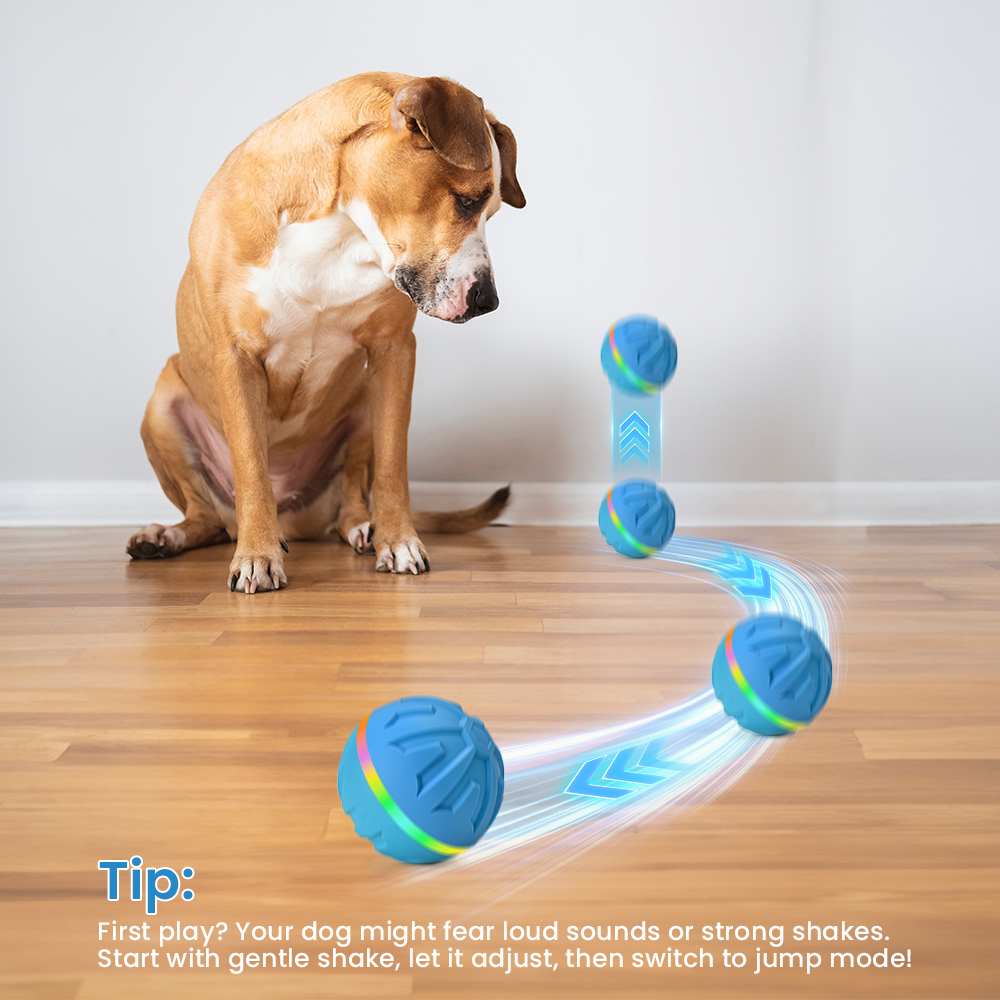 Interactive Dog Toys Ball Ultra Ball Dog Toy, Active Rolling Balls with Remote Control LED Lights, Automatic Moving, 3.2-in Blue