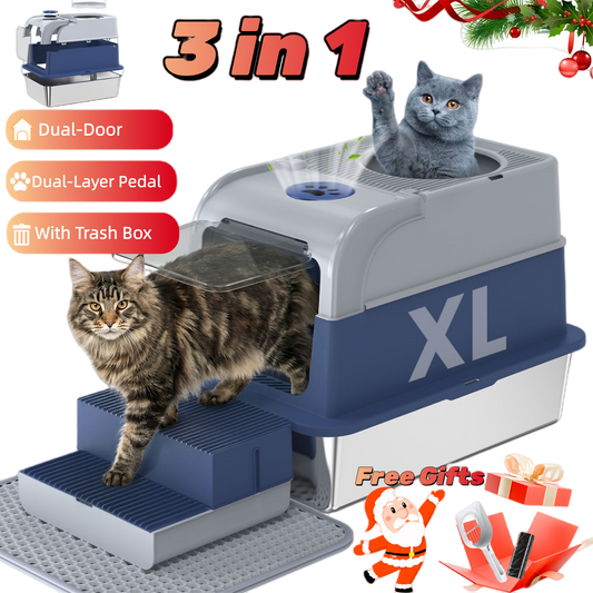 Stainless Steel Cat Litter Box with Lid, Extra Large Enclosed Litter Box for Cats, Front and Top Entry Design
