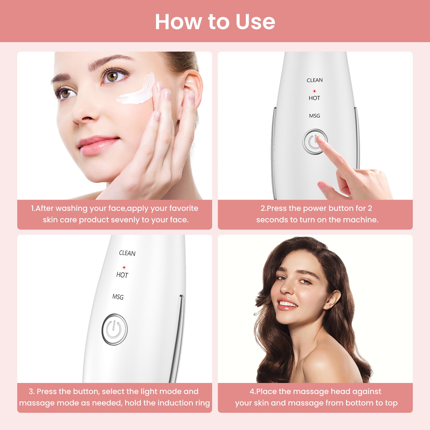7 Color Face Neck Massager with Vibration & Heat, Portable Skin Care Massage Tool for Home Use, White