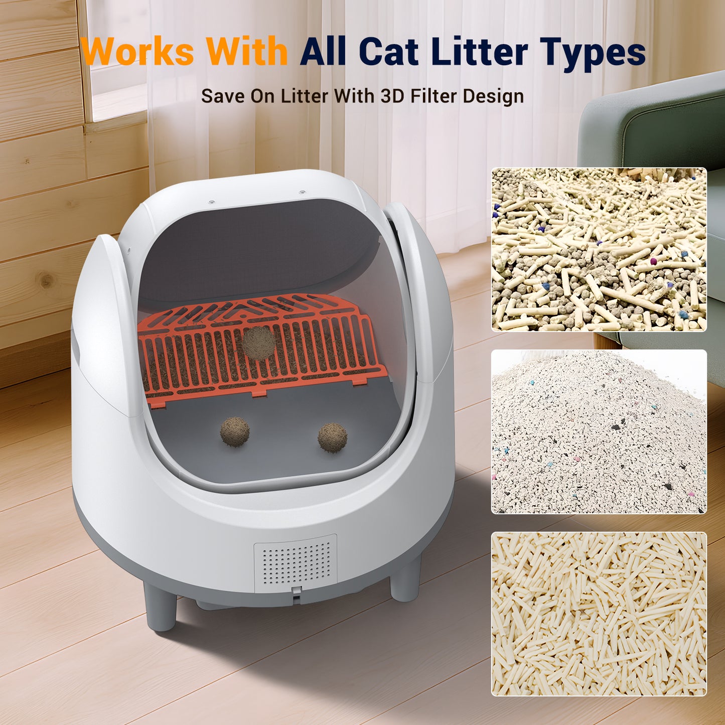Automatic Cat Litter Box Self Cleaning,68L Open-Top Litter Box for Multi Cats, APP Control,Weight Monitoring,Safety Sensor,8L Waste Bin, Cat Litter Mat