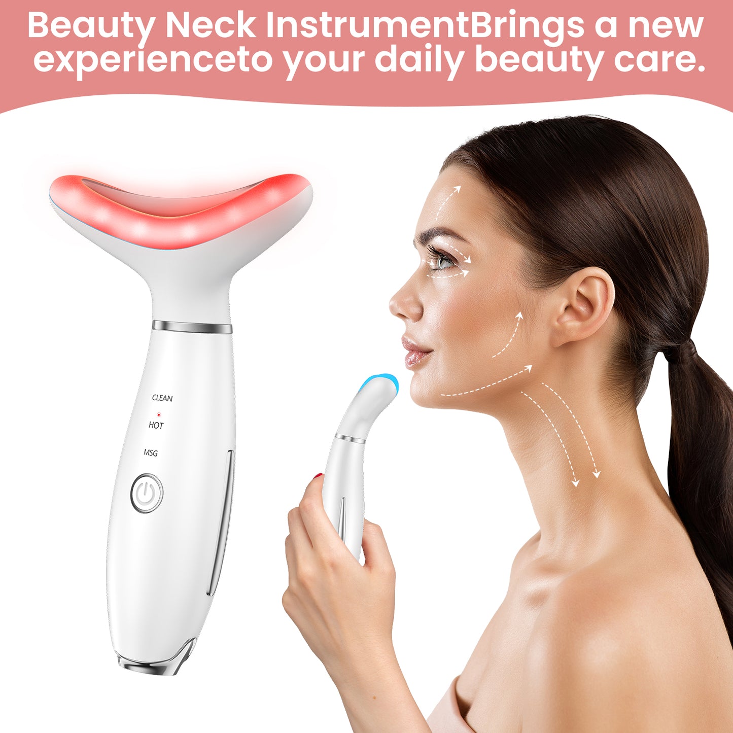 7 Color Face Neck Massager with Vibration & Heat, Portable Skin Care Massage Tool for Home Use, White