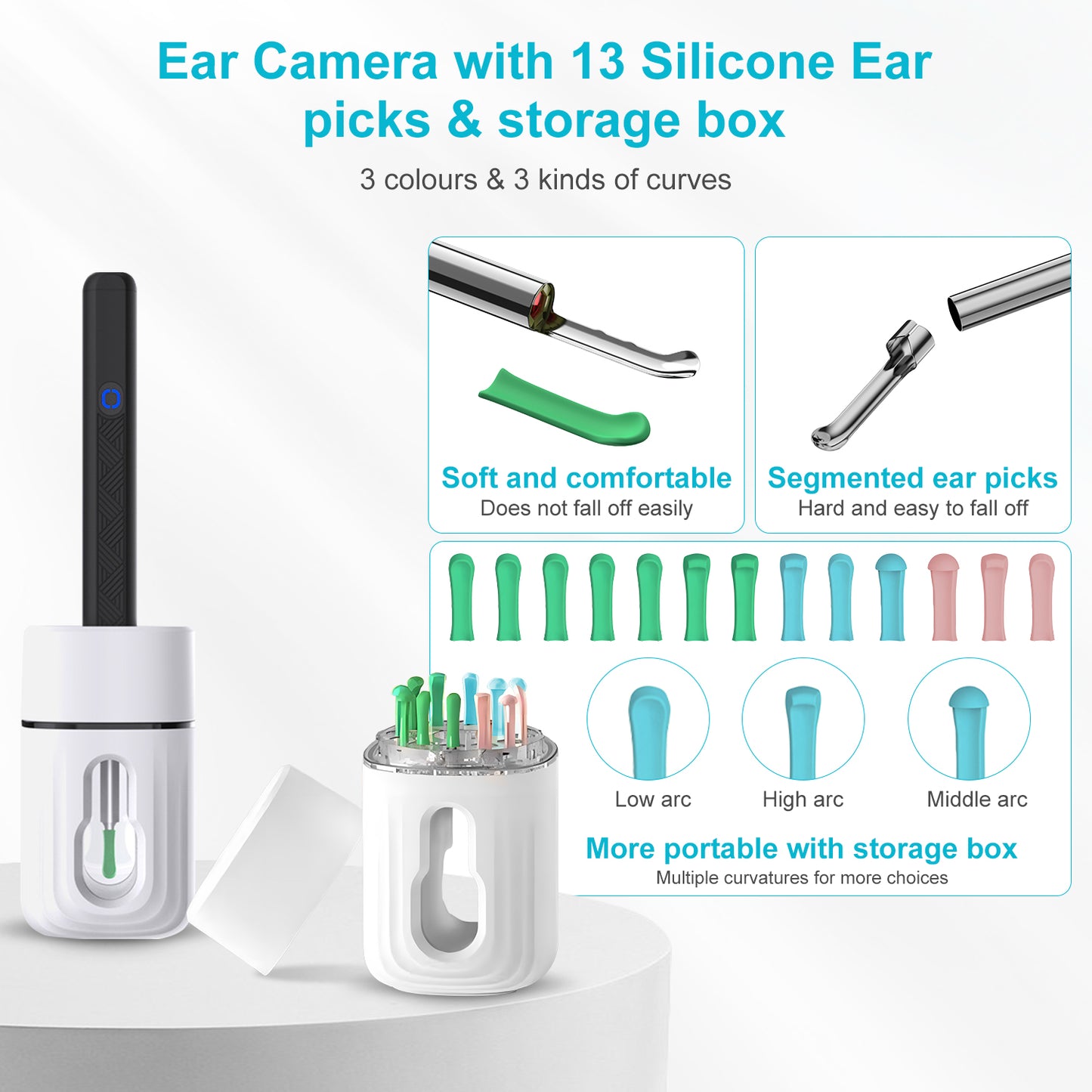 Ear Wax Removal with 1080P Camera, Earwax Removal Kit with 8 Ear Canal Tools, 13 Soft Ear Pick in Different Colours & Storable Ear Pick Base, Visual Ear Cleaning Kit for iOS & Android (Black)