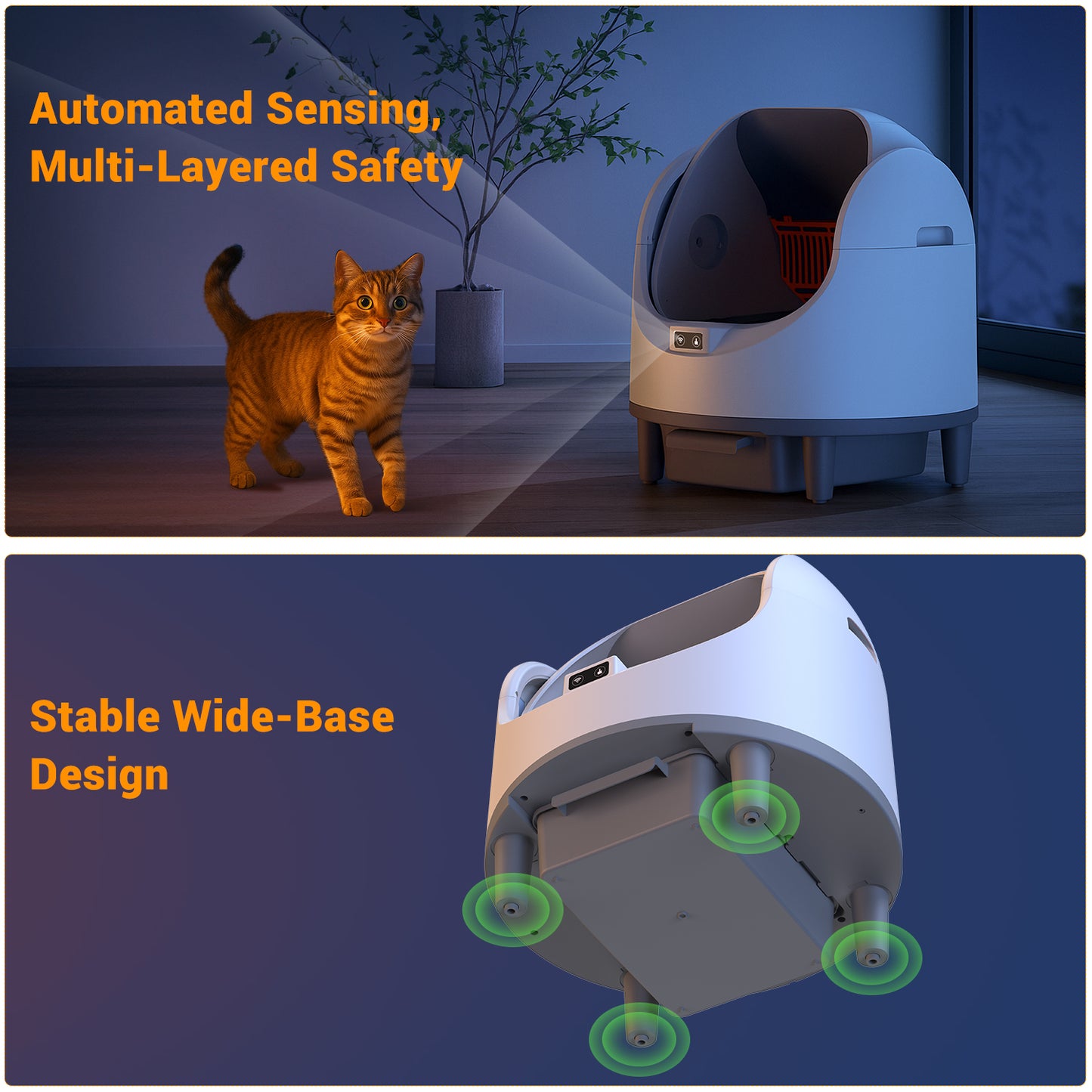 Automatic Cat Litter Box Self Cleaning,68L Open-Top Litter Box for Multi Cats, APP Control,Weight Monitoring,Safety Sensor,8L Waste Bin, Cat Litter Mat