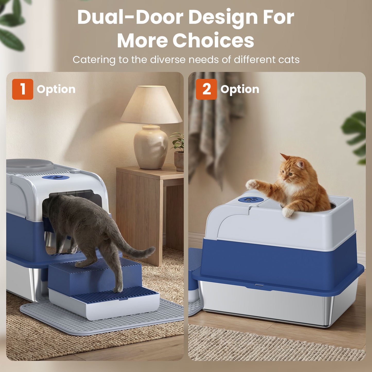 Stainless Steel Cat Litter Box with Lid, Extra Large Enclosed Litter Box for Cats, Front and Top Entry Design