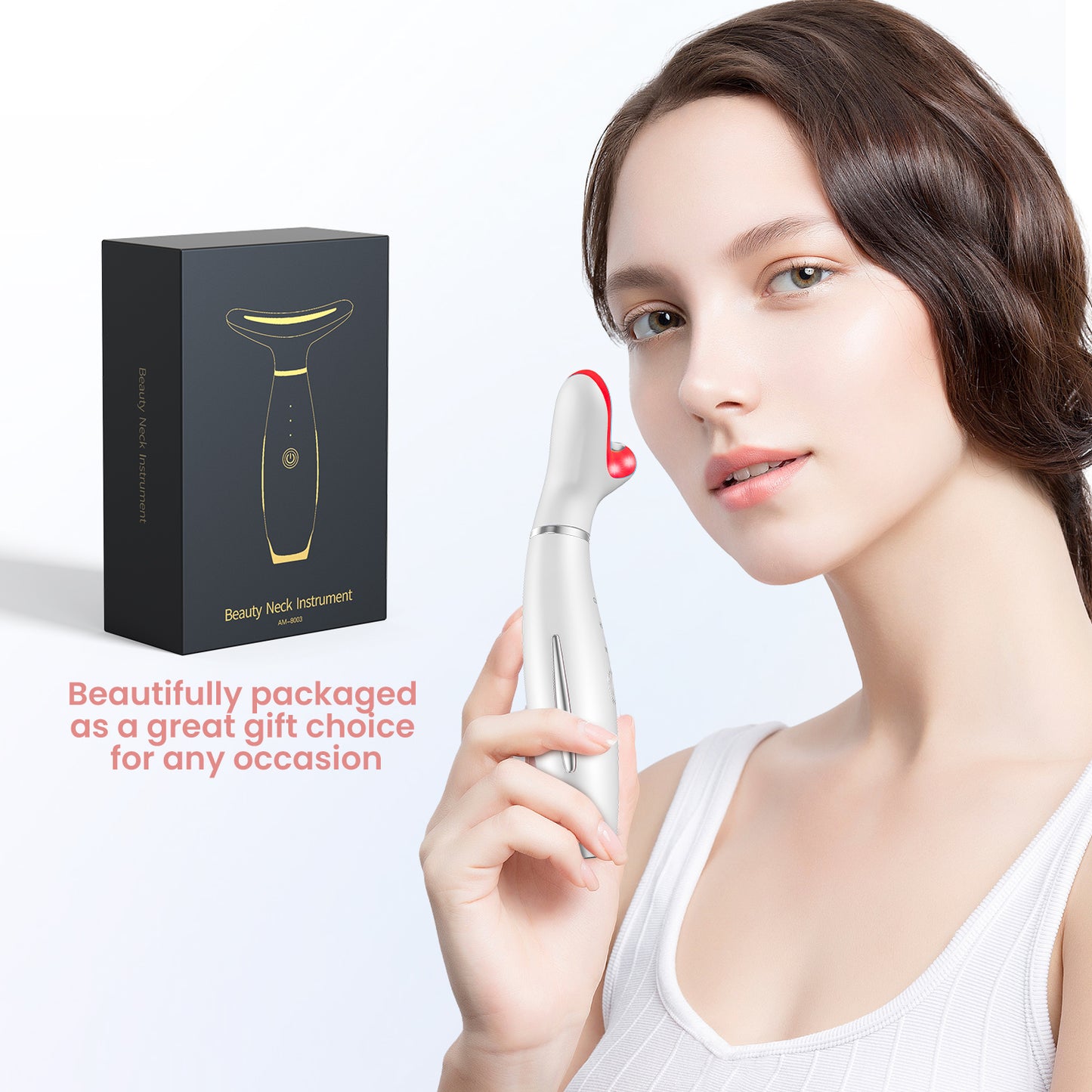 7 Color Face Neck Massager with Vibration & Heat, Portable Skin Care Massage Tool for Home Use, White