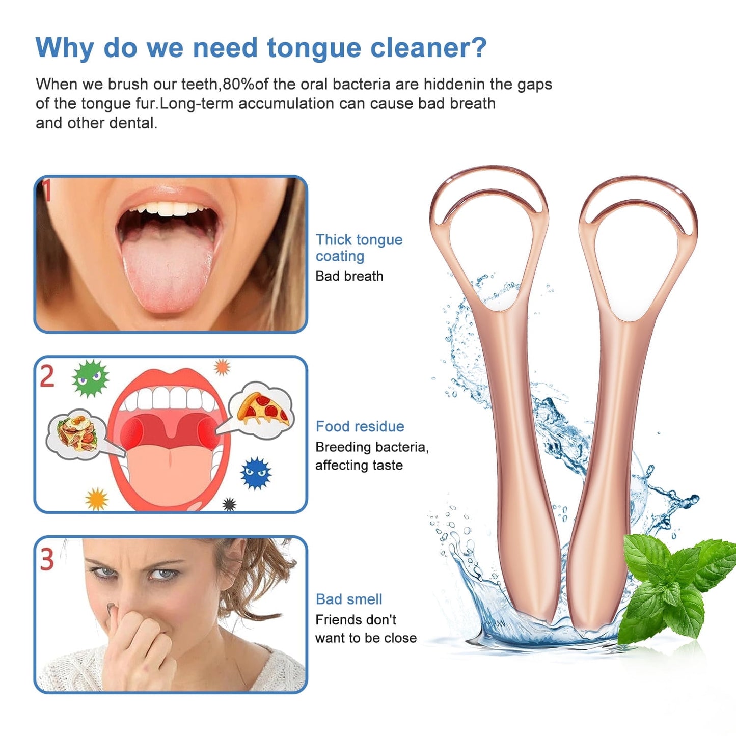16 Pack Electric Toothbrush Replacement Heads Compatible with Oral B Braun Electric Toothbrush, with 2 rose gold tongue scrapers,4 Types Brush Heads