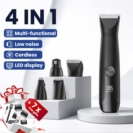 Dog Clippers with LED Display, Cordless 4-in-1 Pet Grooming Tool for Dogs Cats, Low-Noise Hair Trimmer with Nail Grinder Attachment, Rechargeable